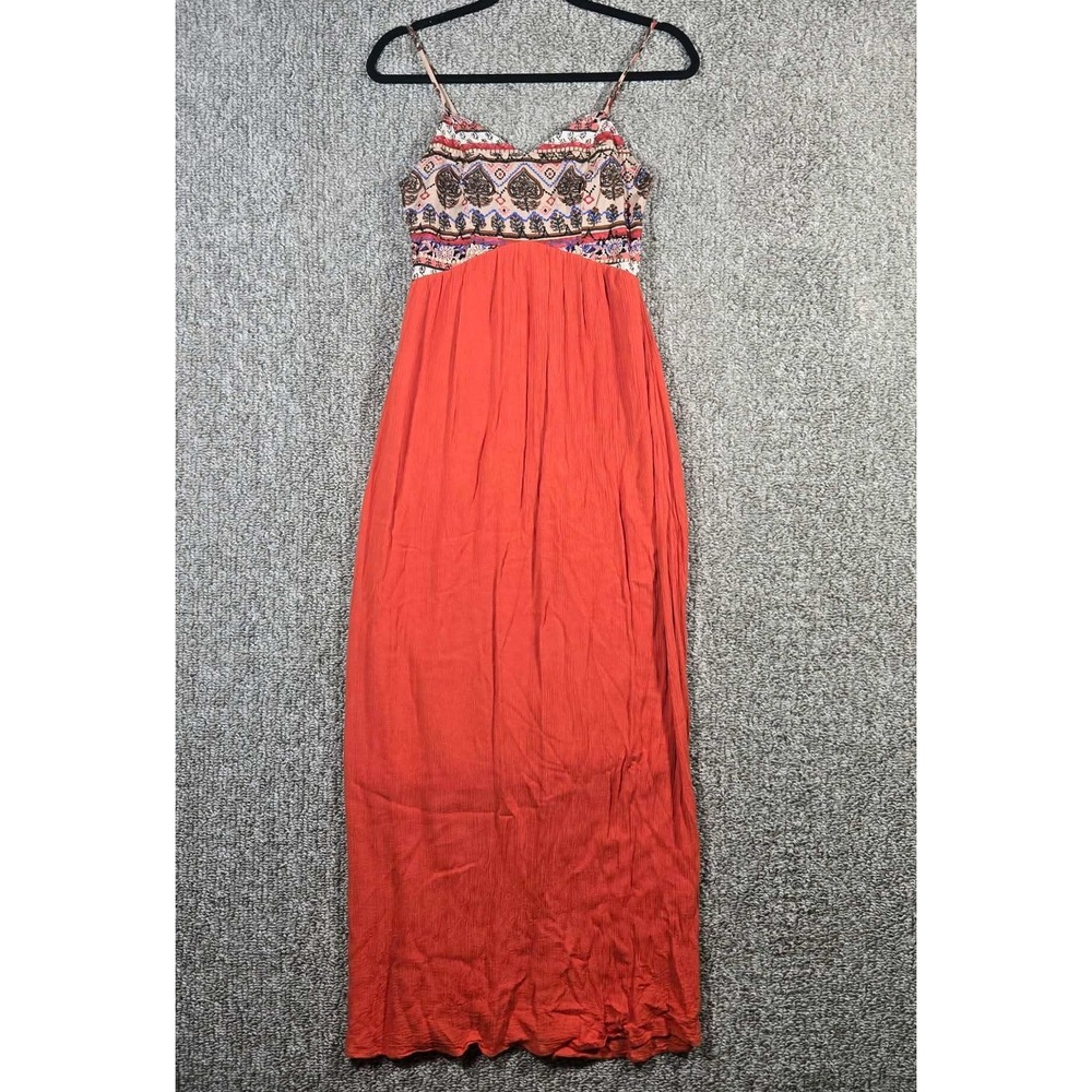 Xhilaration Maxi Dress Orange Tribal Print Boho Hippie Womens Small